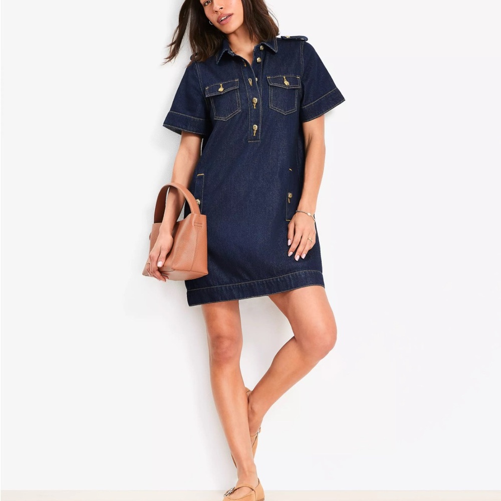 LOFT Denim Mini Pocket Dress in Classic Rinse Wash